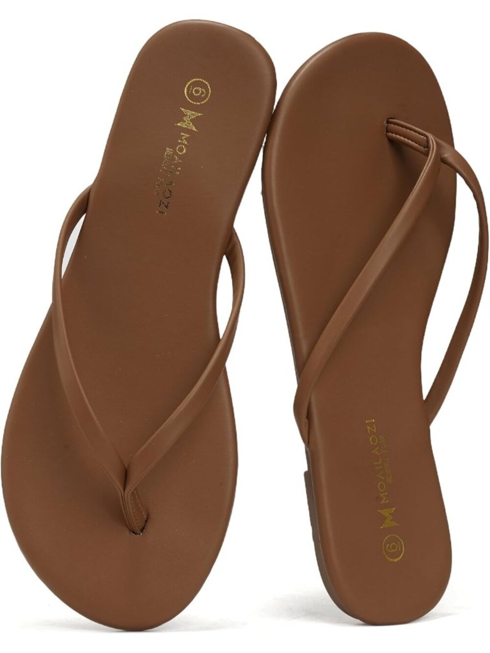 Women Brown Memory Foam Cushioned Sole Lightweight Flat Thong Flip-Flop Sandals